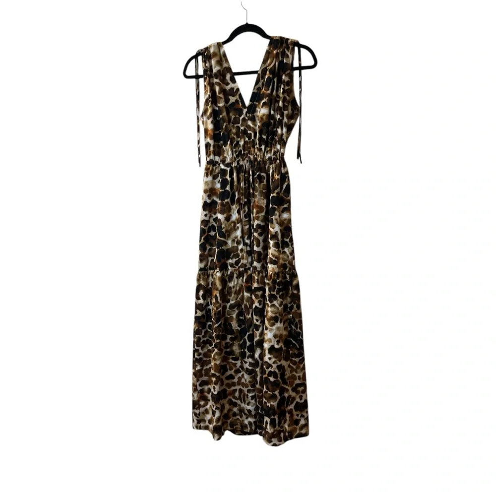 Calvin Klein Animal Print Tie Shoulder Maxi Dress Sz 4 - Picture 5 of 13